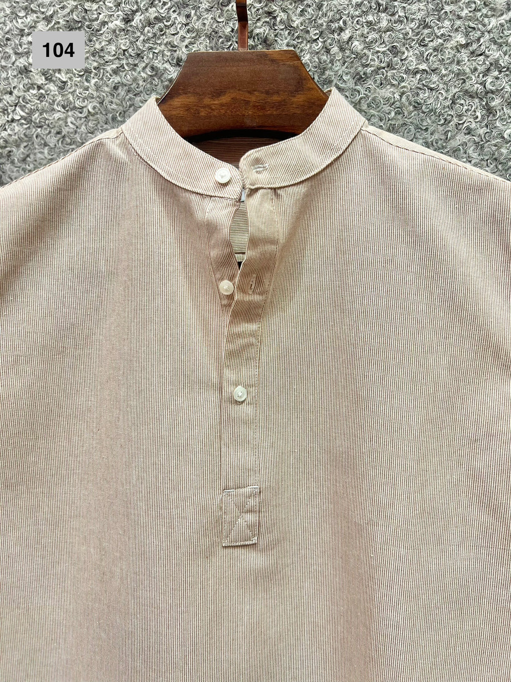 Mandarin Collar Micro-Stripe Box-Pleat Shirt 104