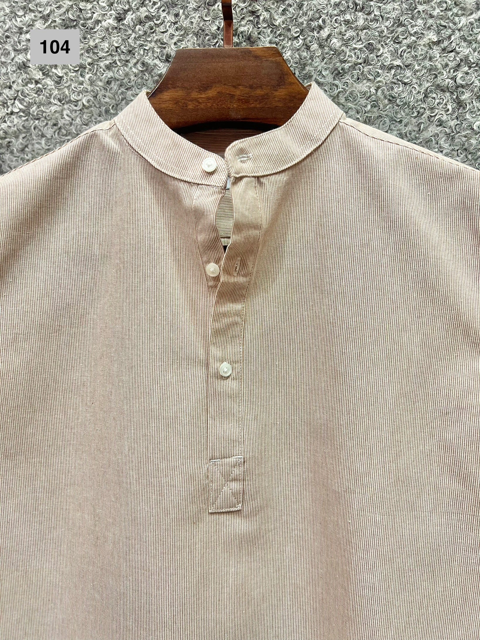 Mandarin Collar Micro-Stripe Box-Pleat Shirt 104