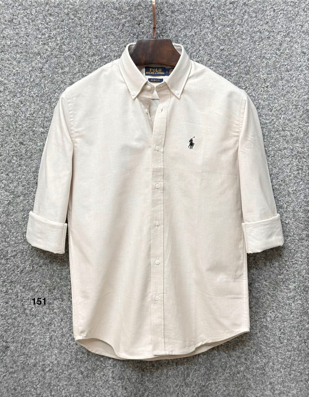 Premium Solid Logo Oxford Cotton Shirt RLS Beige 151
