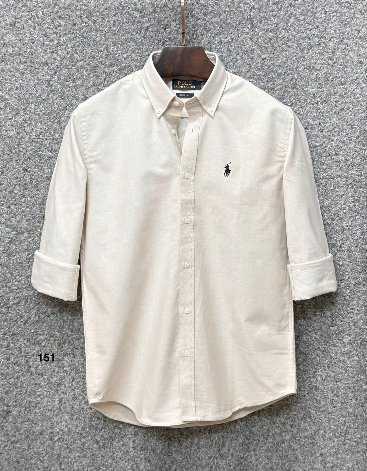 Premium Solid Logo Oxford Cotton Shirt RLS Beige 151
