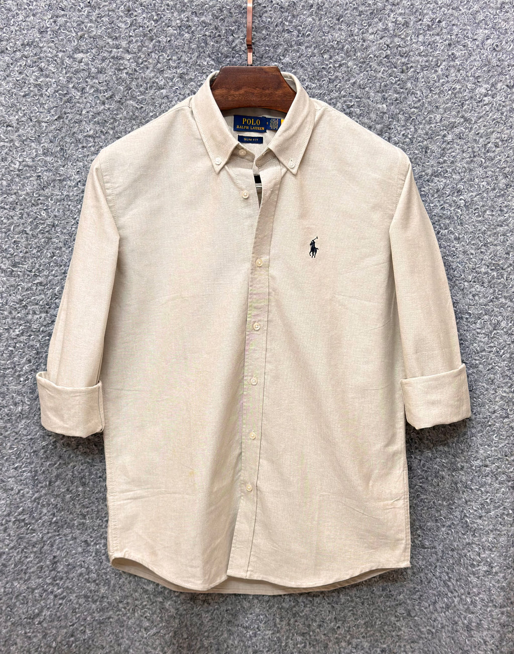 Premium Solid Logo Oxford Cotton Shirt RLS Beige 151