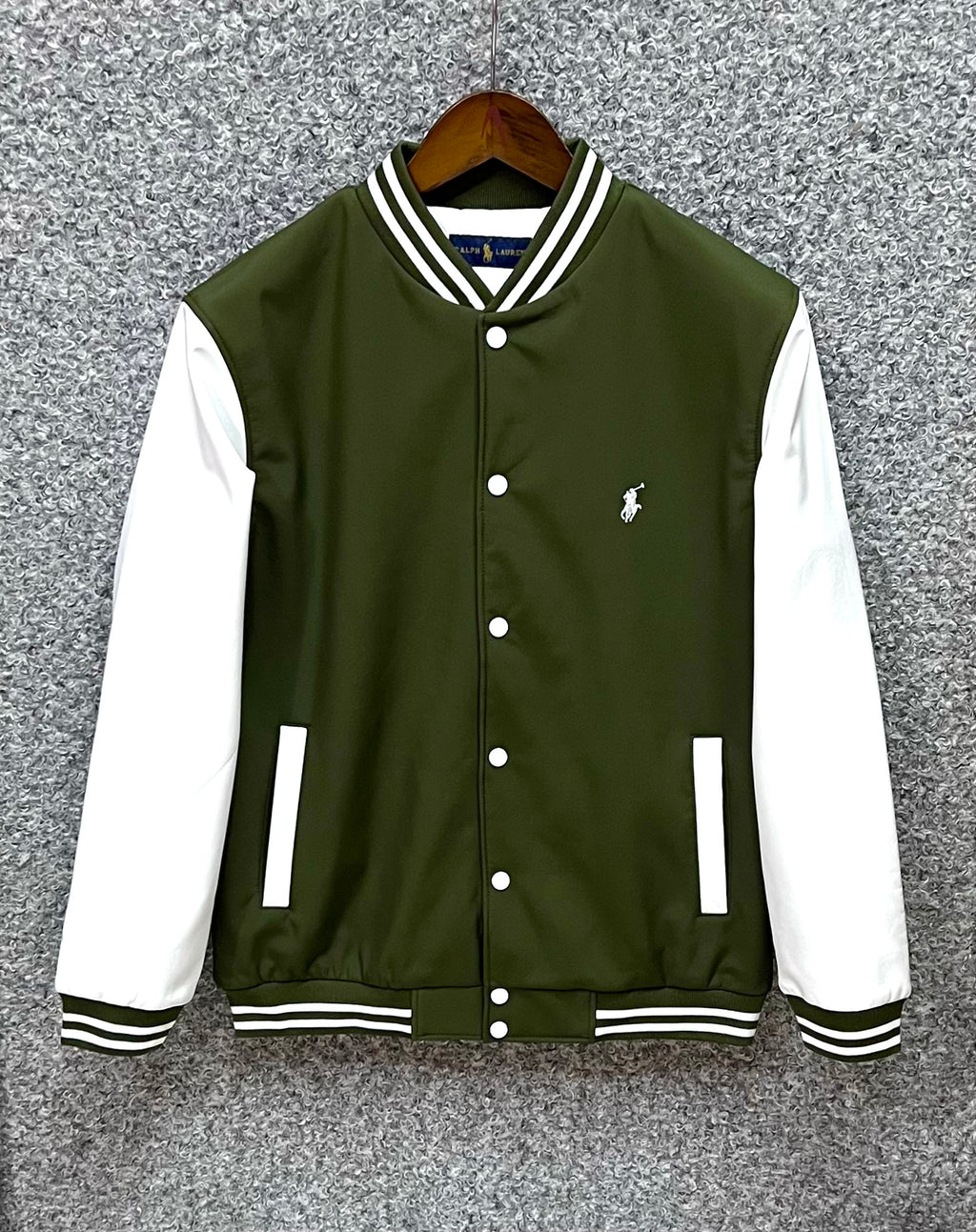 Classic Varsity Jacket with Luxury Finish Olive