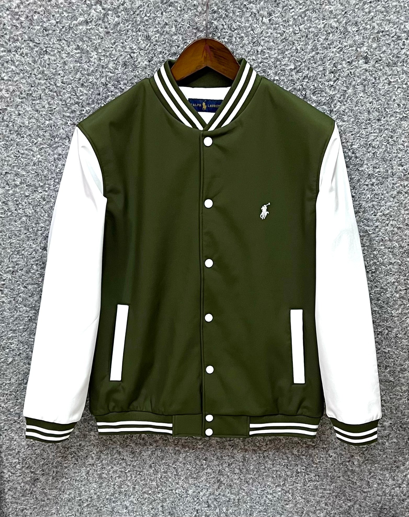 Classic Varsity Jacket with Luxury Finish Olive