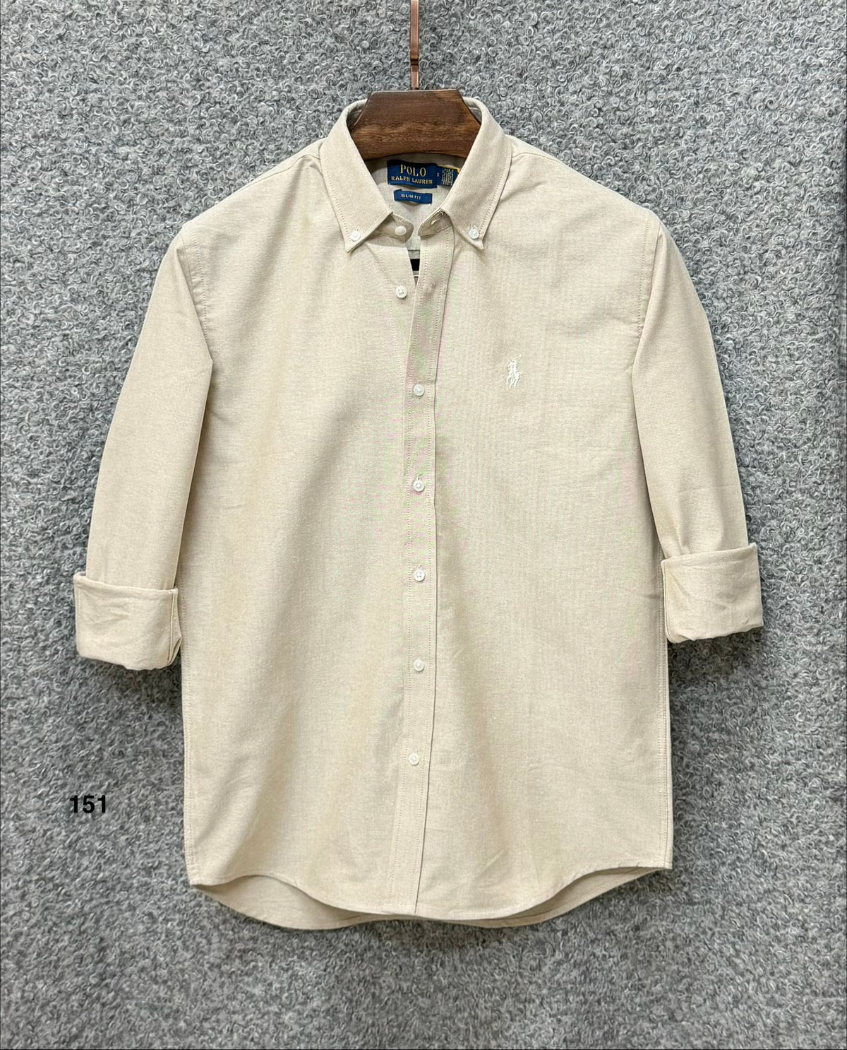 Premium Solid Logo Oxford Cotton Shirt RLS Beige 151