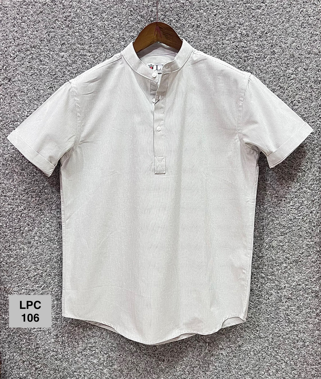 Mandarin Collar Micro-Stripe Box-Pleat Shirt 106