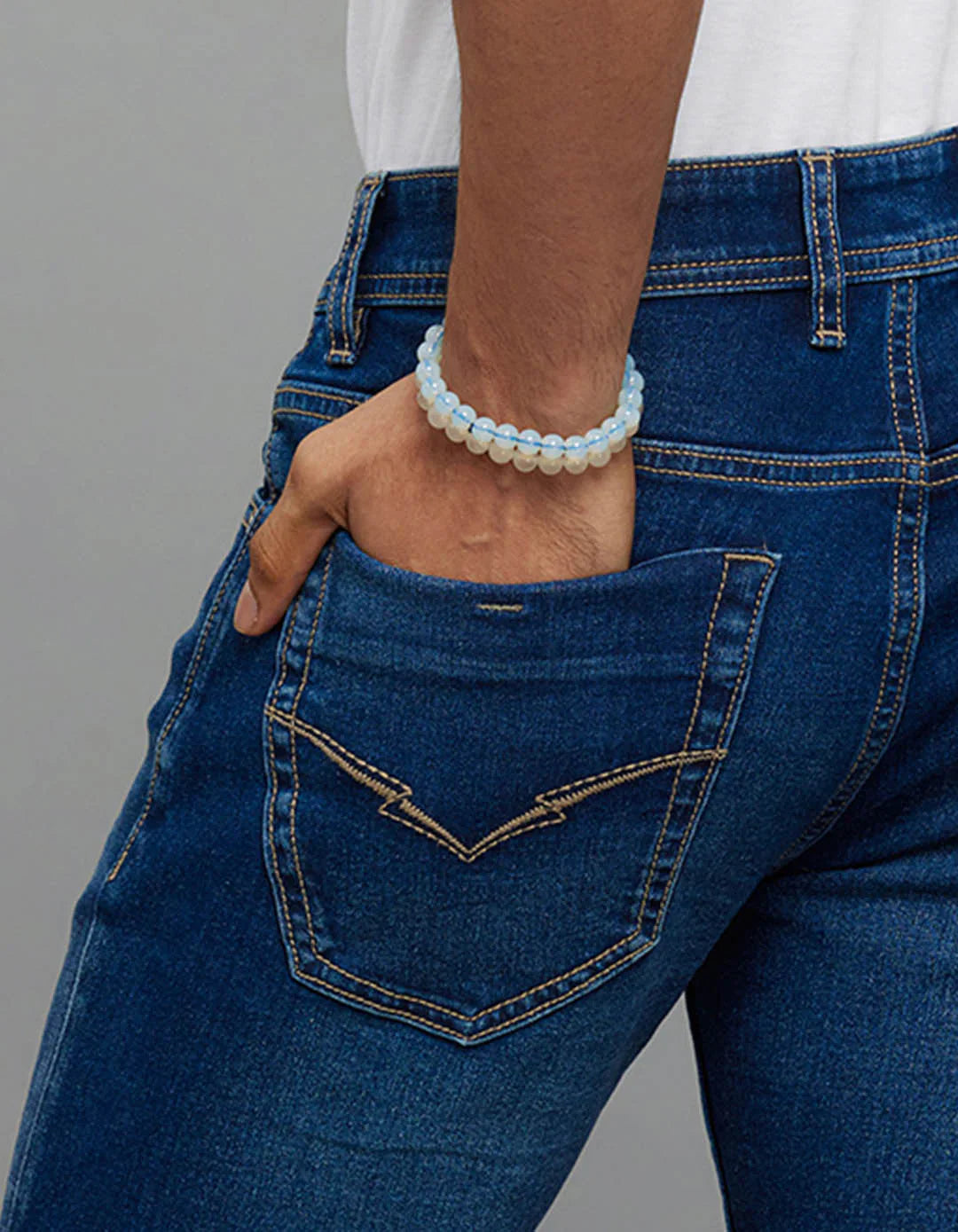 Medium Blue 5 Pocket Mid-Rise Slim Straight Fit Classic Stretch Jeans RJ6238