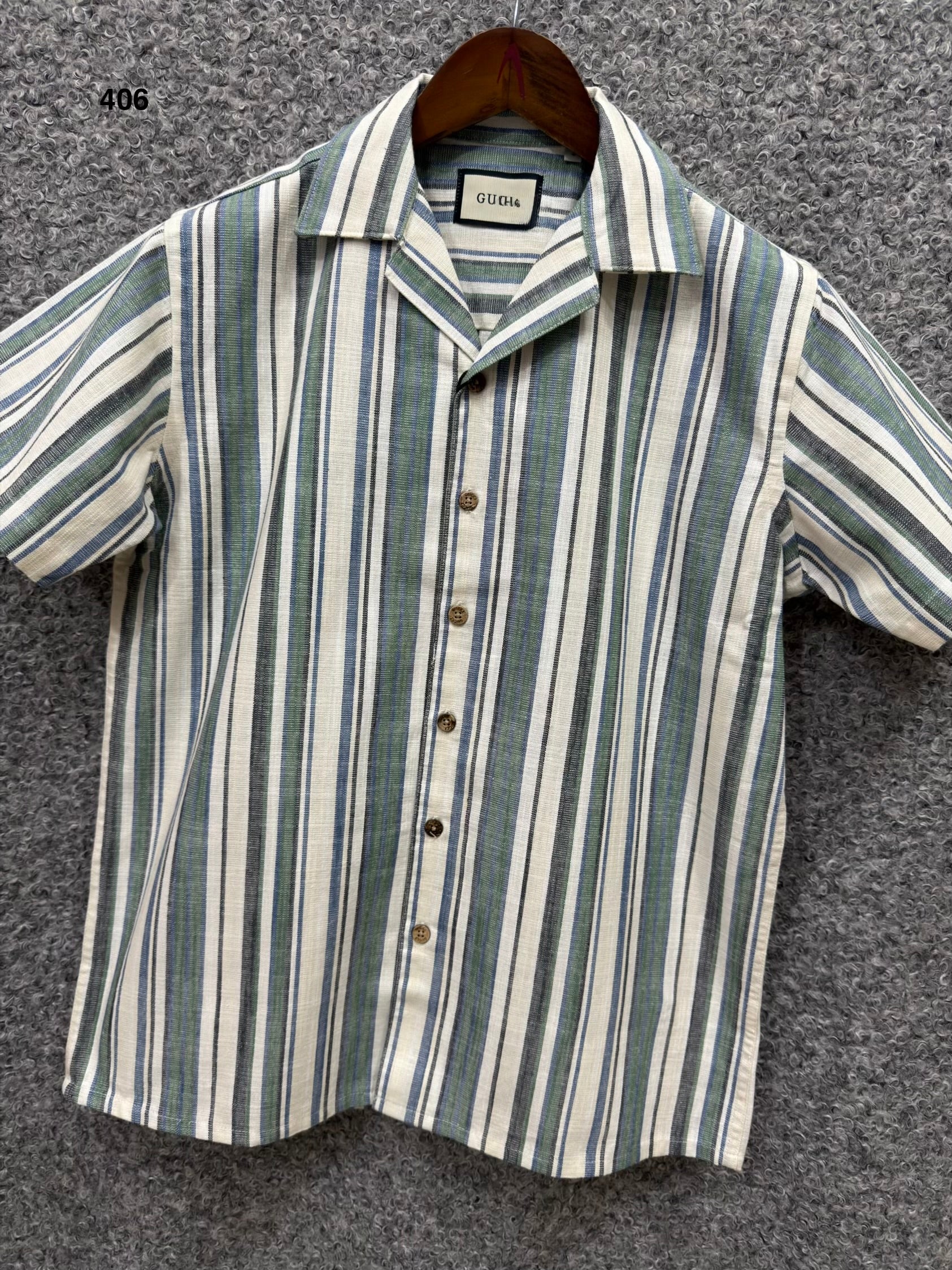 Premium Classic Cuban Collar Stripe Shirt GCST 406