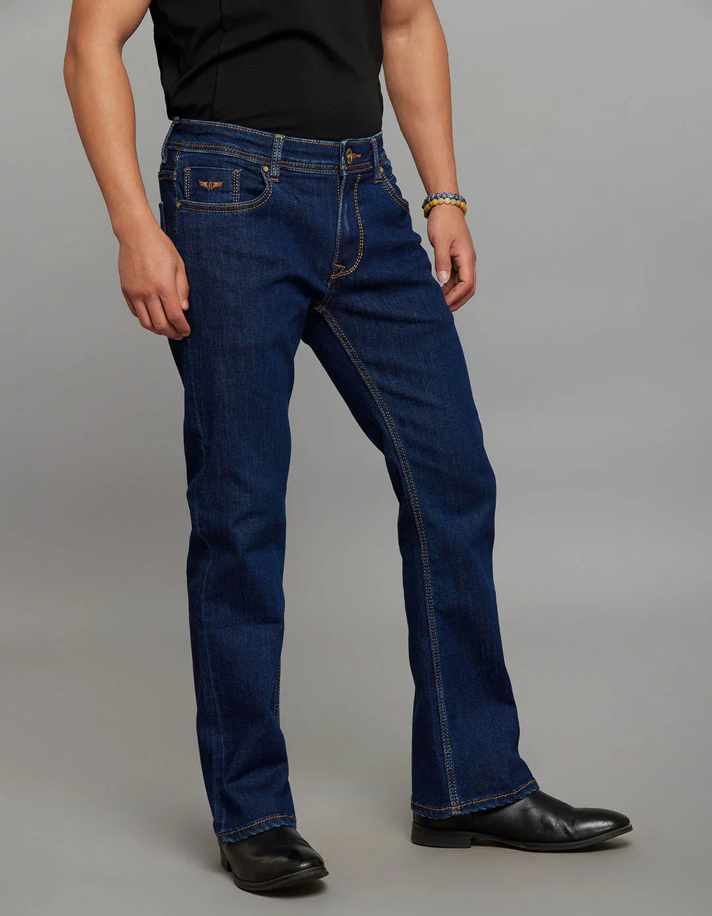 Rookies Mid-Rise Cropped Length Loose Bootcut Jeans - Dark Blue RJ6389 | Denim pant | Shirtology Bangladesh