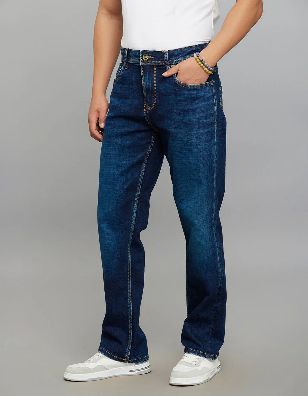 Dark Blue 5 Pocket Cropped Mid Rise, Comfort & Straight Fit Stretch Jeans RJ6337 | Denim pant | Shirtology Bangladesh
