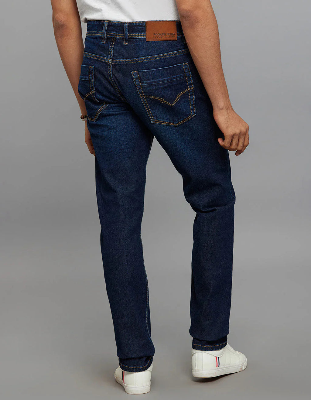 Dark Blue 5 Pocket Mid-Rise Slim Straight Fit Stretch Jeans RJ6305