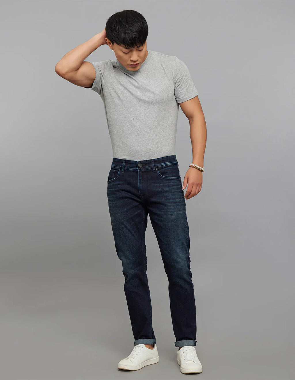 Rookies Denim Tapered Ankle-Length Stretch Jeans - Dark Blue RJ6402