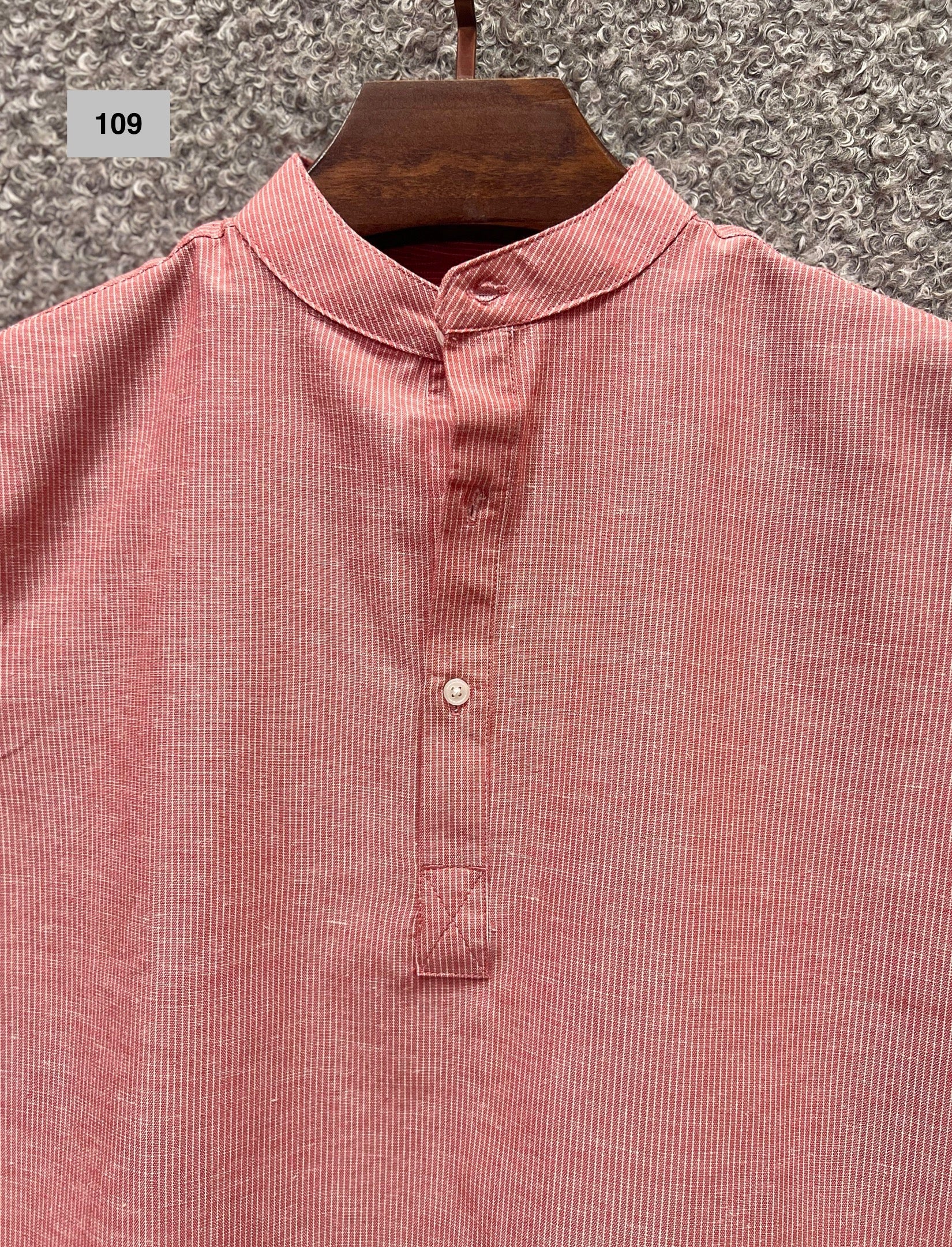 Mandarin Collar Micro-Stripe Box-Pleat Shirt 109