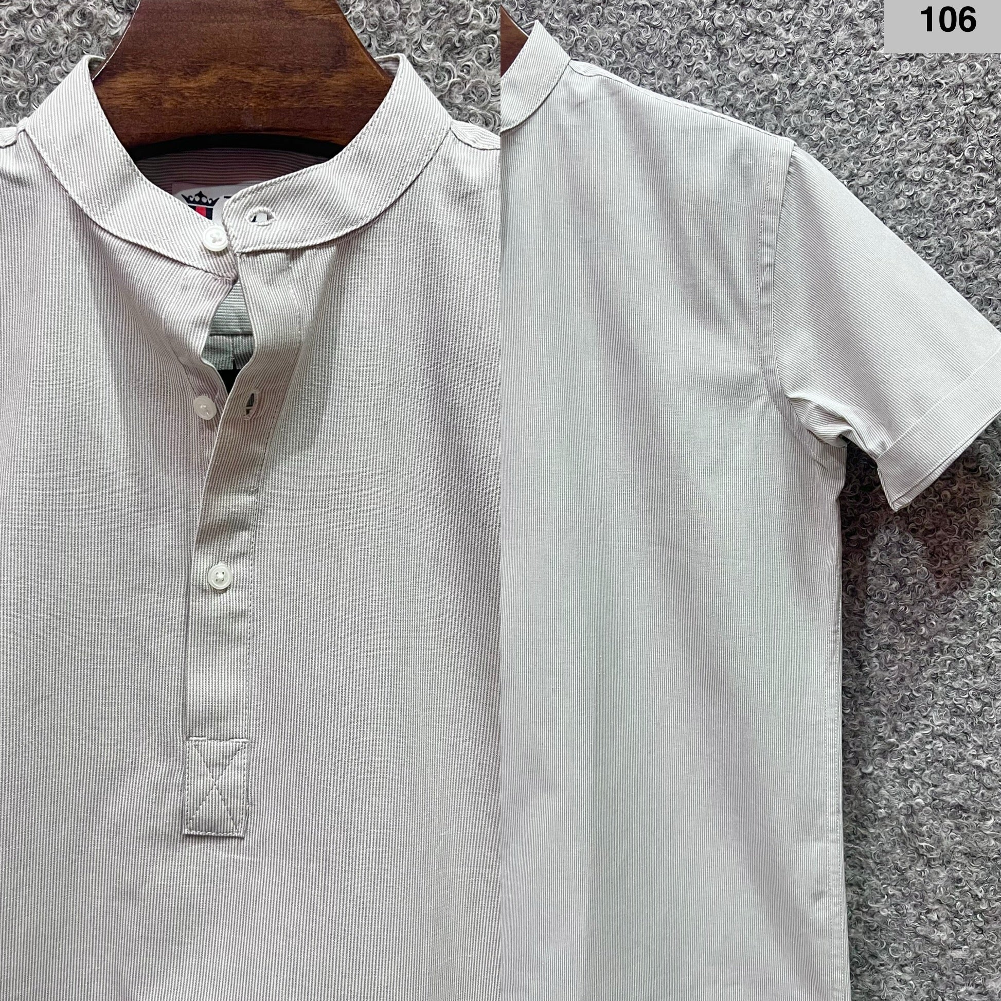 Mandarin Collar Micro-Stripe Box-Pleat Shirt 106
