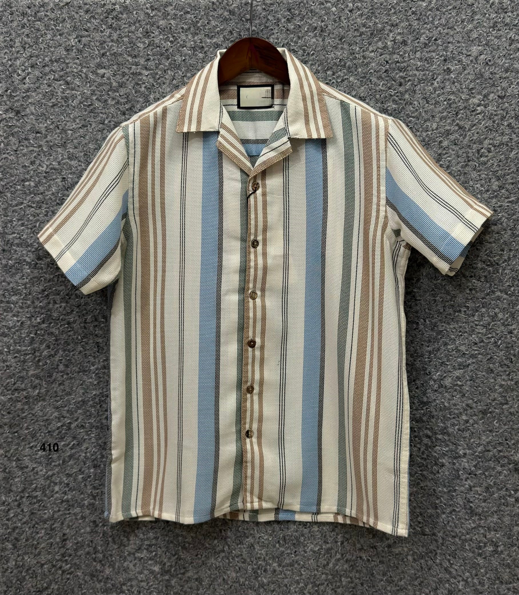 Premium Cuban Collar Bamboo Stripe Shirt GCST 410
