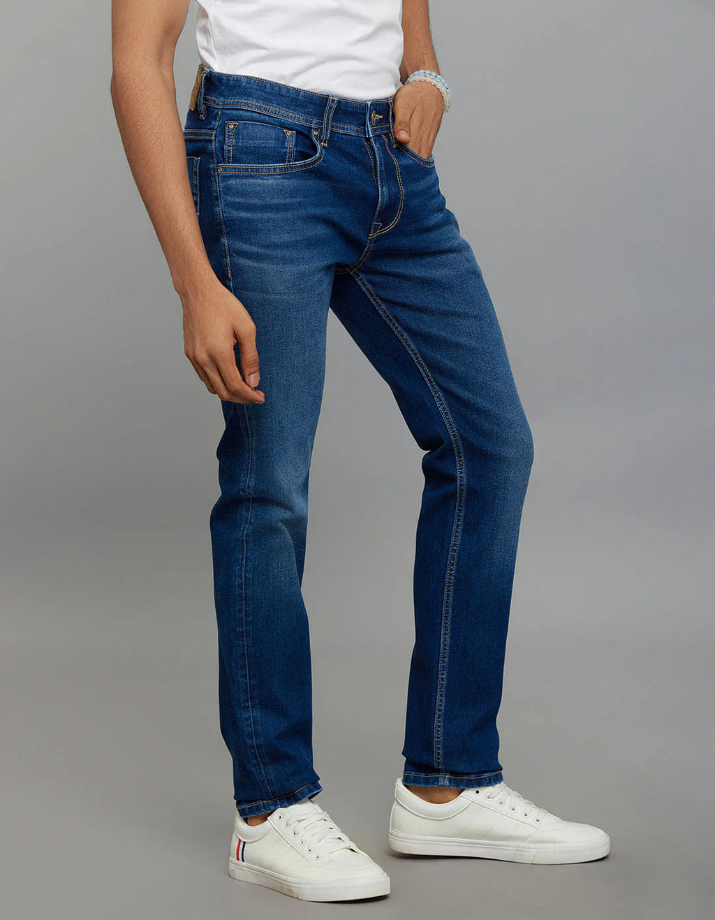 Medium Blue 5 Pocket Mid-Rise Slim Straight Fit Classic Stretch Jeans RJ6238 | Denim pant | Shirtology Bangladesh