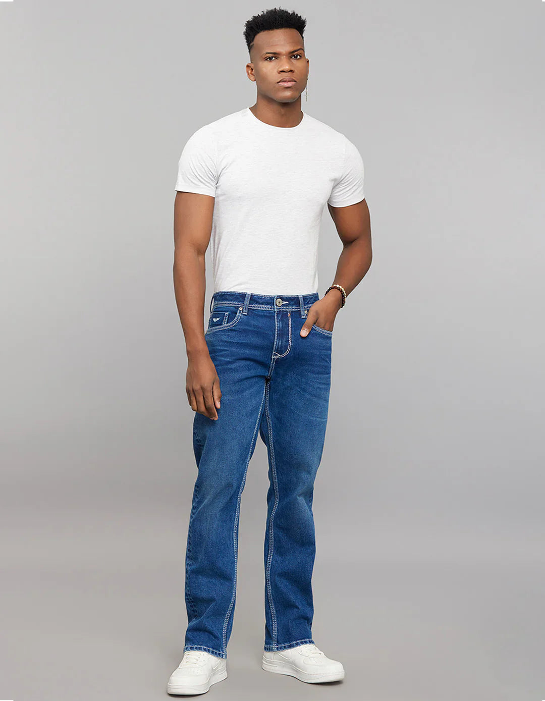 Rookies Mid-Rise Straight Comfort Stretch Jeans - Medium Blue RJ6339