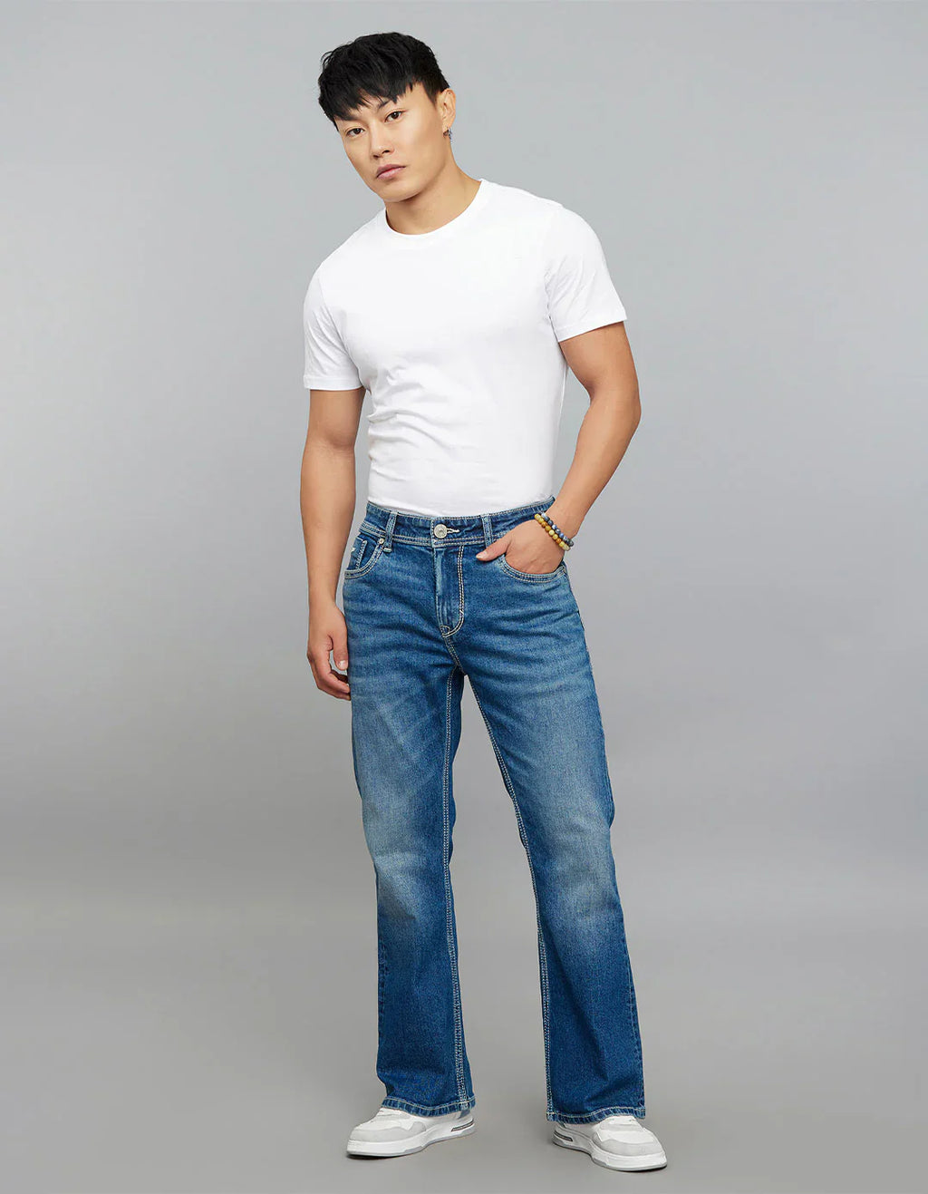 Rookies Mid-Rise Cropped Length Loose Bootcut Jeans - Medium Blue RJ6323