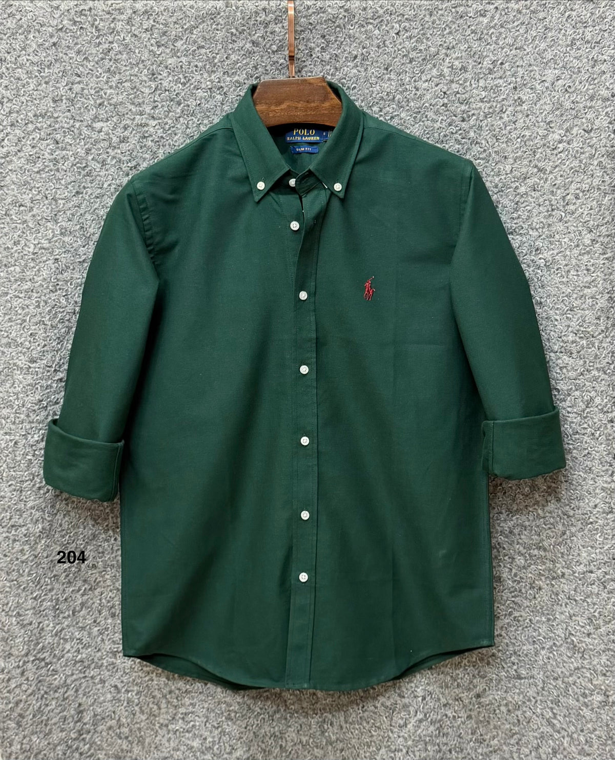 Premium Solid LOGO Oxford Cotton Shirt RLS Green 204