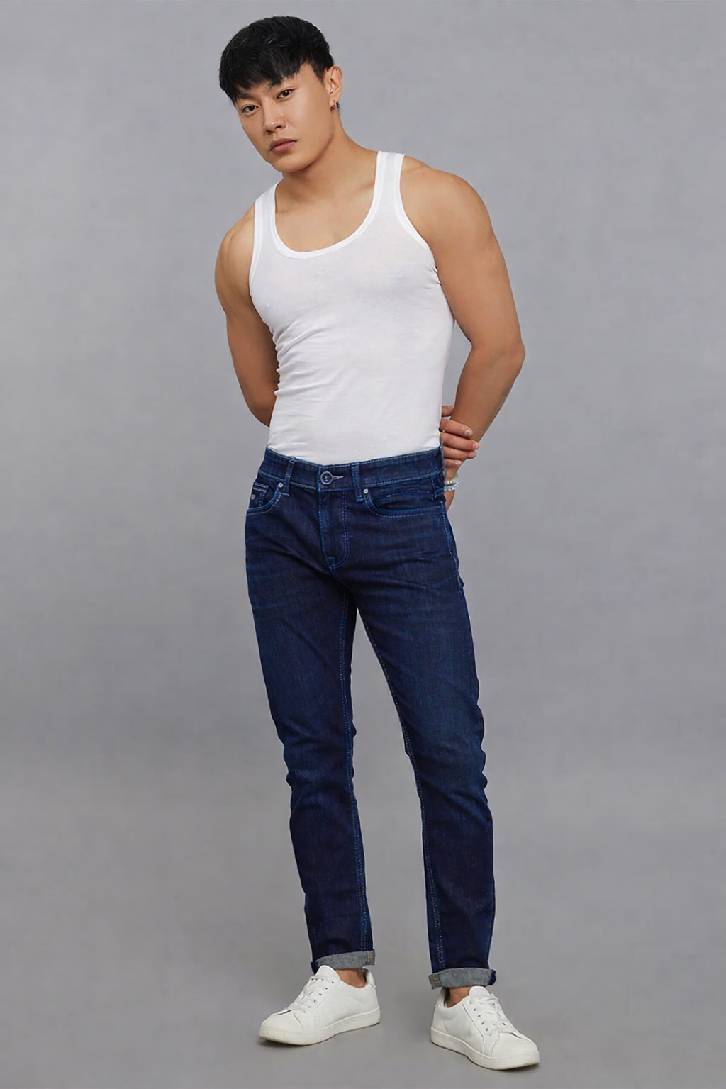 Dark Blue 5 Pocket Low-Rise Tapered Ankle Length Stretch Jeans RJ6245