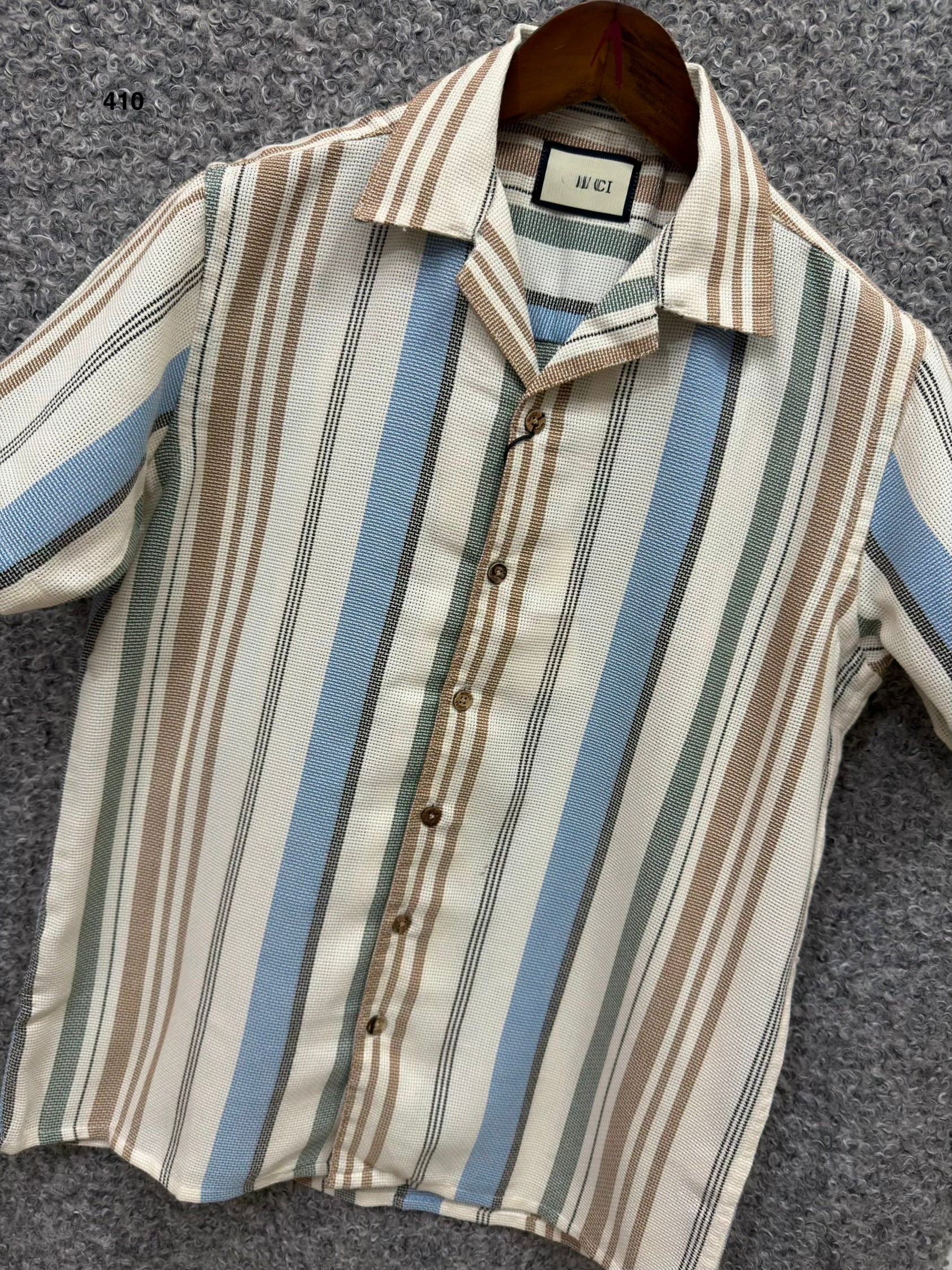 Premium Cuban Collar Bamboo Stripe Shirt GCST 410