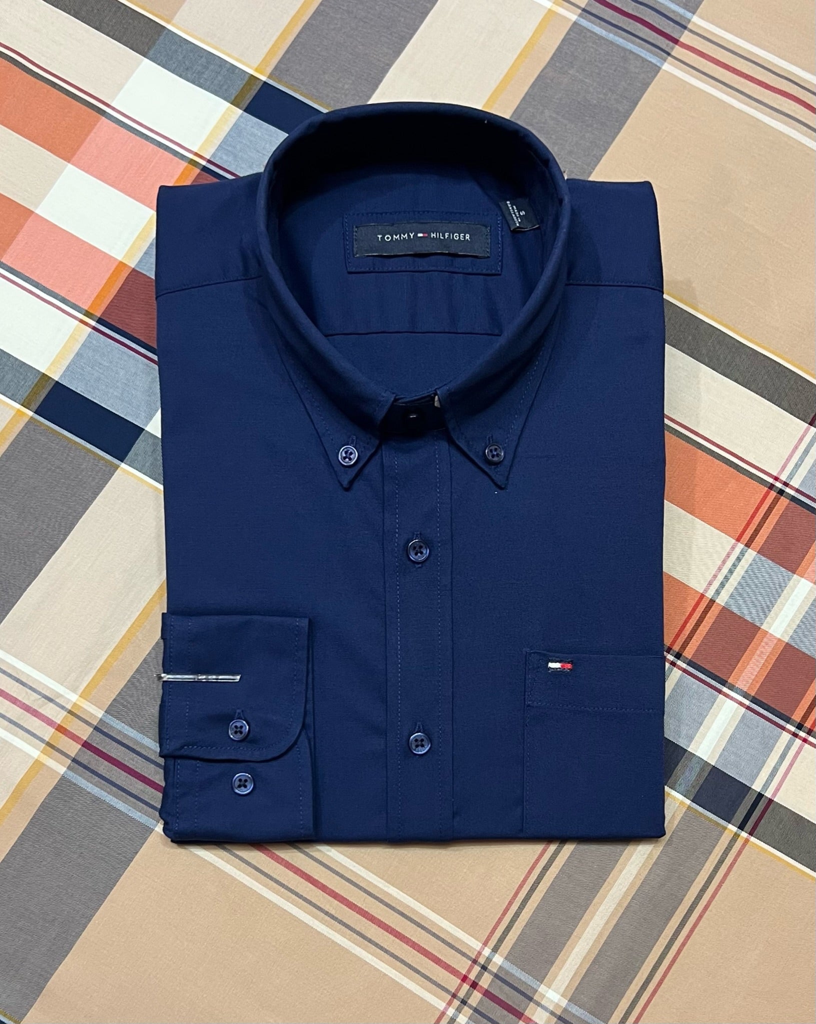 TMS Signature Solid Cotton Shirt stretch Navy