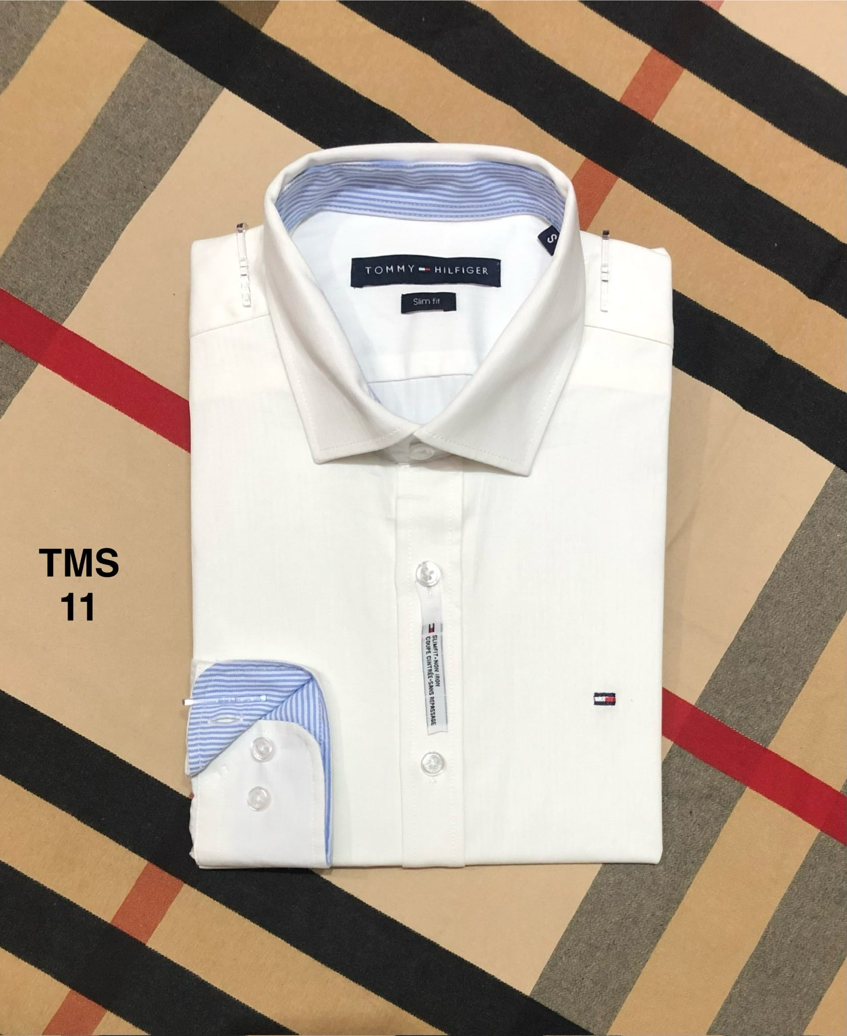 TMS Signature Solid Cotton Shirt formal collar white