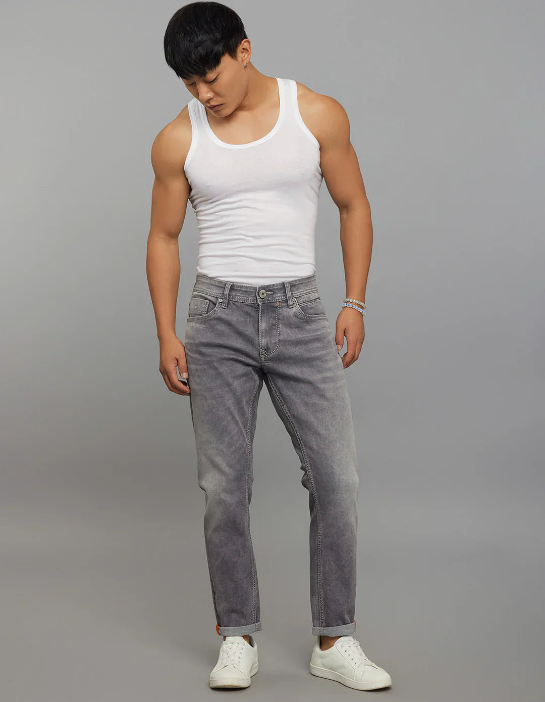 Grey 5 Pocket Low-Rise Ankle Length Stretch Jeans RJ6279