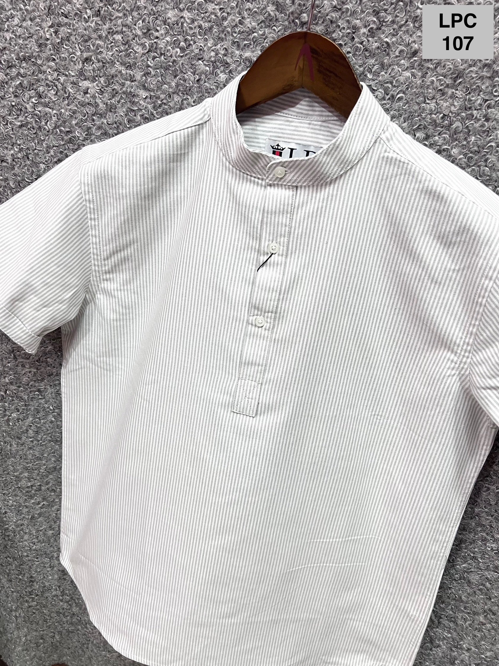 Mandarin Collar Micro-Stripe Box-Pleat Shirt 107