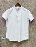 Mandarin Collar Micro-Stripe Box-Pleat Shirt 105