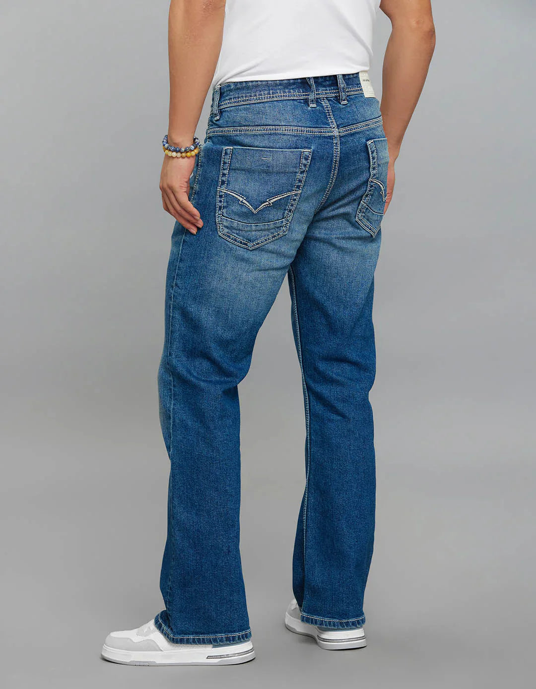 Rookies Mid-Rise Cropped Length Loose Bootcut Jeans - Medium Blue RJ6323
