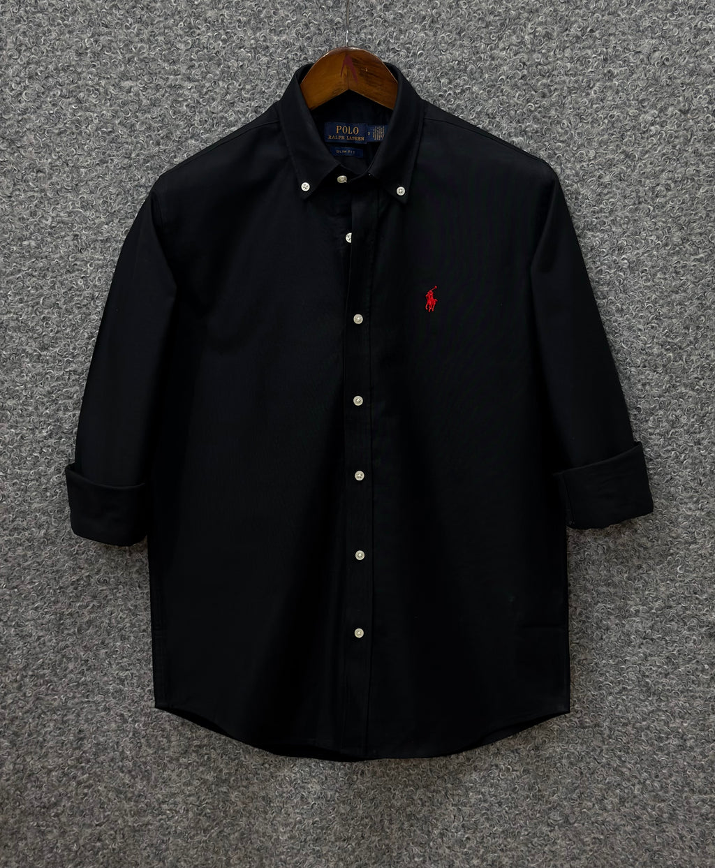 Premium Solid LOGO Oxford Cotton Shirt RLS Black 205