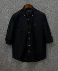 Premium Solid LOGO Oxford Cotton Shirt RLS Black 205