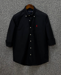 Premium Solid LOGO Oxford Cotton Shirt RLS Black 205 | Solid Shirt | Shirtology Bangladesh