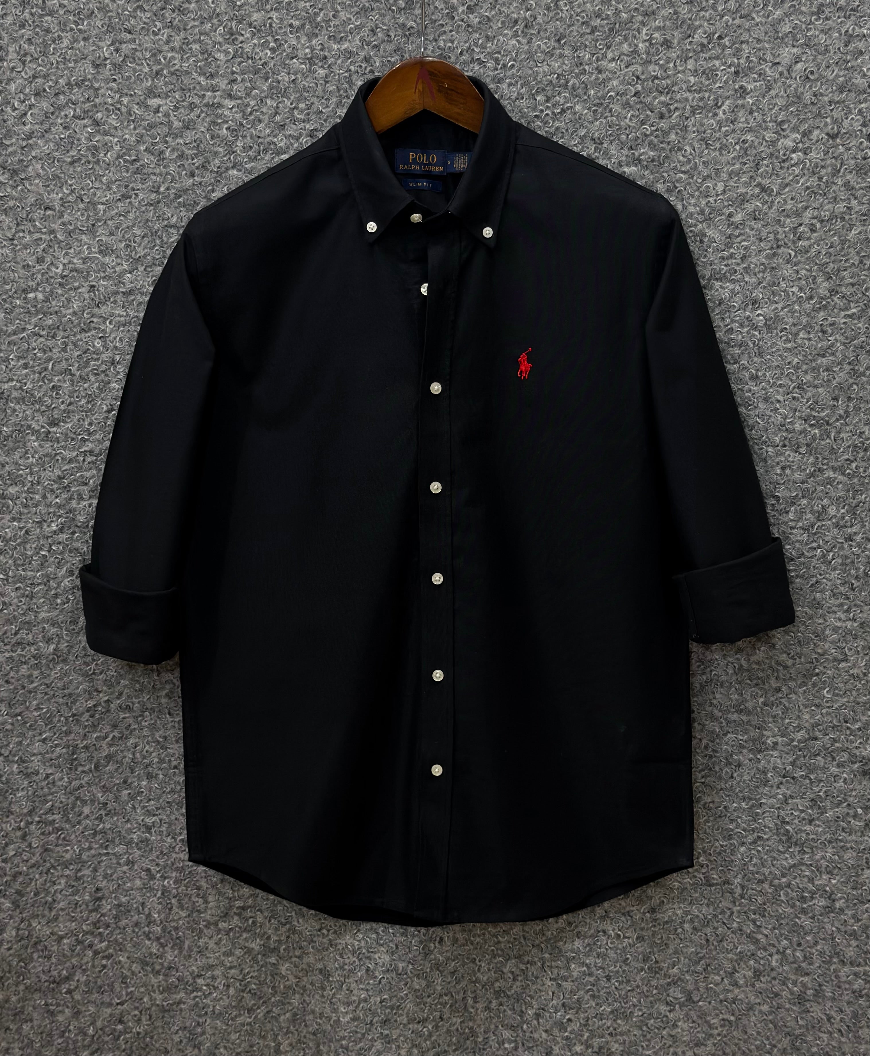Premium Solid LOGO Oxford Cotton Shirt RLS Black 205