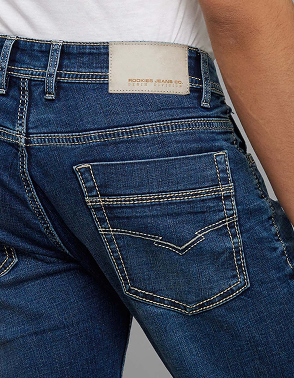 Rookies Mid-Rise Slim Straight Fit Jeans - Medium Blue RJ6389