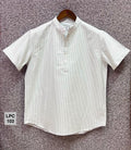 Mandarin Collar Micro-Stripe Box-Pleat Shirt 103