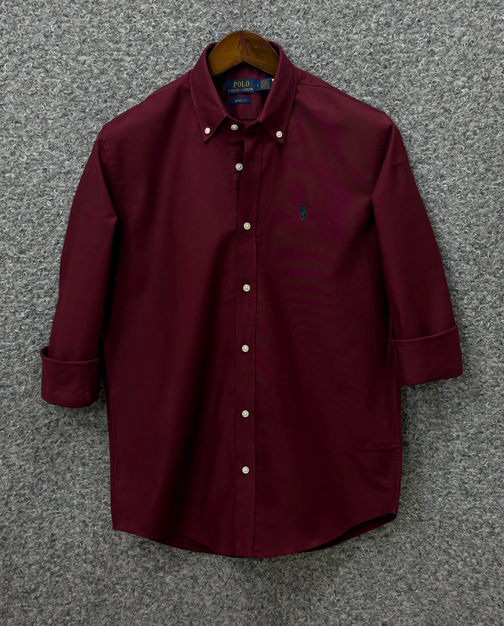Premium Solid LOGO Oxford Cotton Shirt RLS Maroon 206