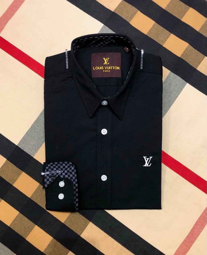 Luxury Solid Shirt LVS white button black | Shirtology Bangladesh