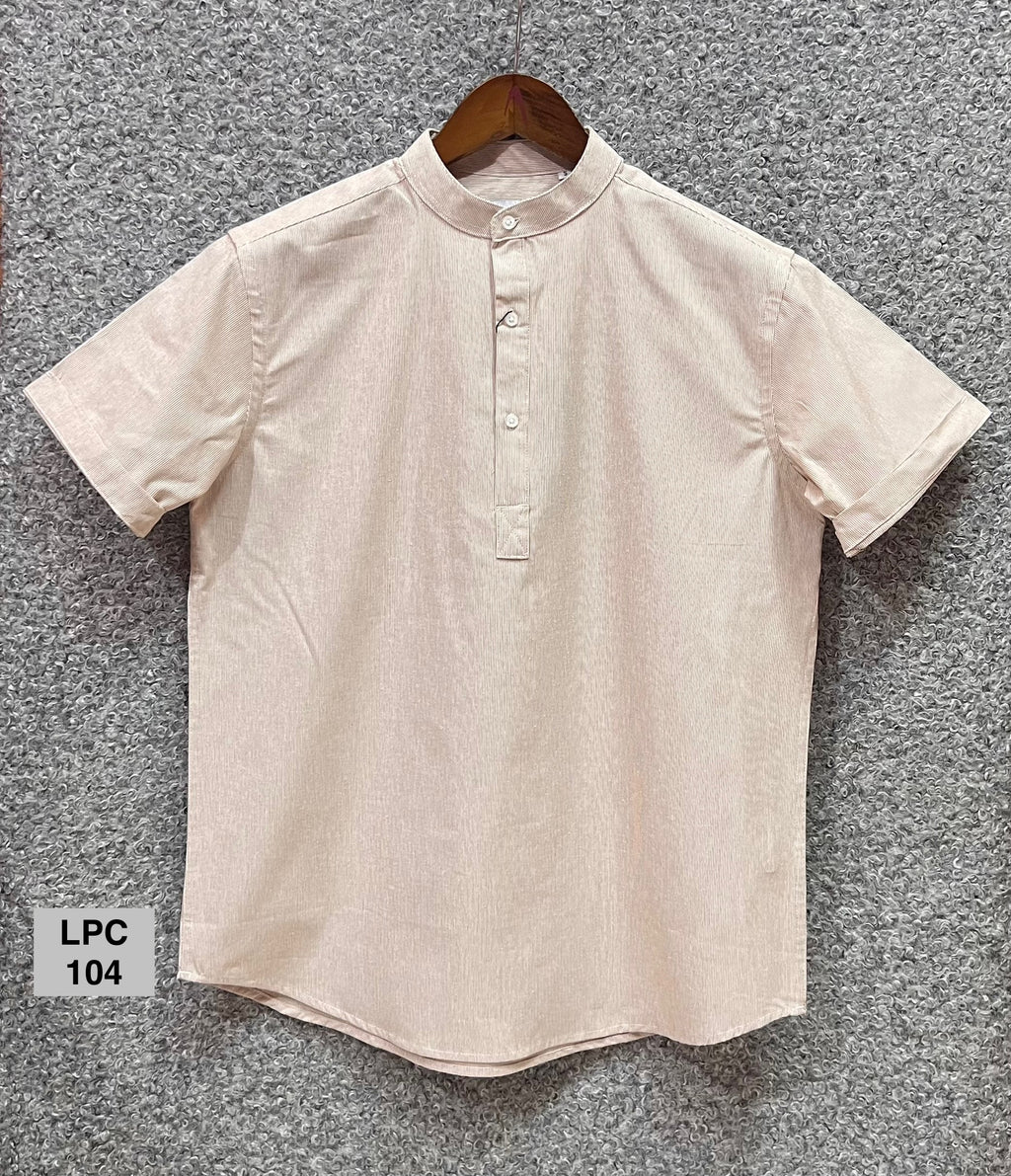 Mandarin Collar Micro-Stripe Box-Pleat Shirt 104