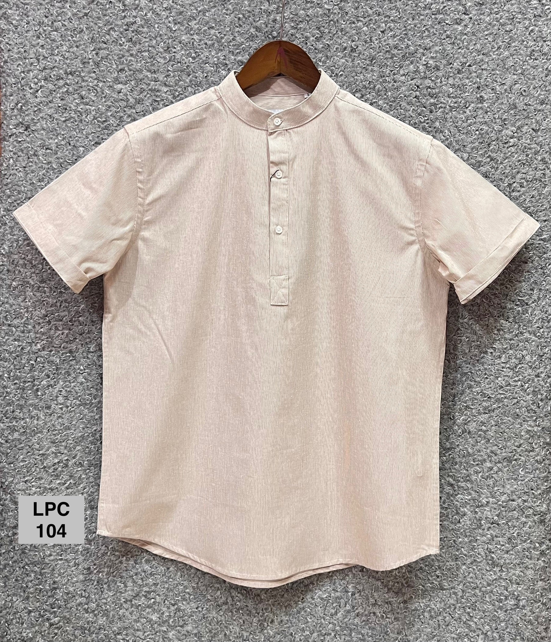 Mandarin Collar Micro-Stripe Box-Pleat Shirt 104