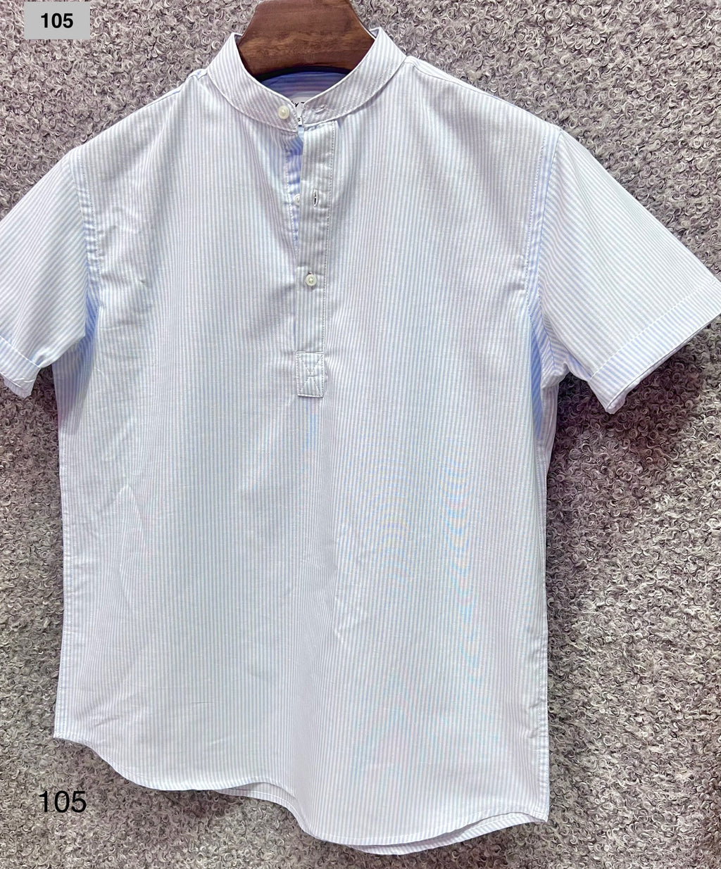 Mandarin Collar Micro-Stripe Box-Pleat Shirt 105