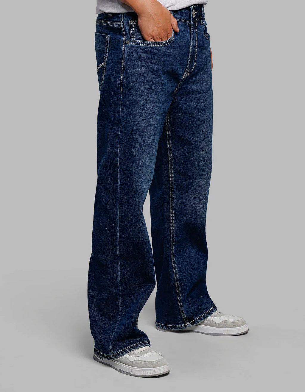 Medium Blue 5 Pocket Midrise Loose Fit Stretch Jeans RJ6263