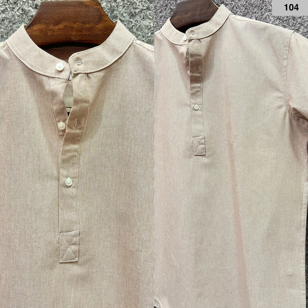 Mandarin Collar Micro-Stripe Box-Pleat Shirt 104