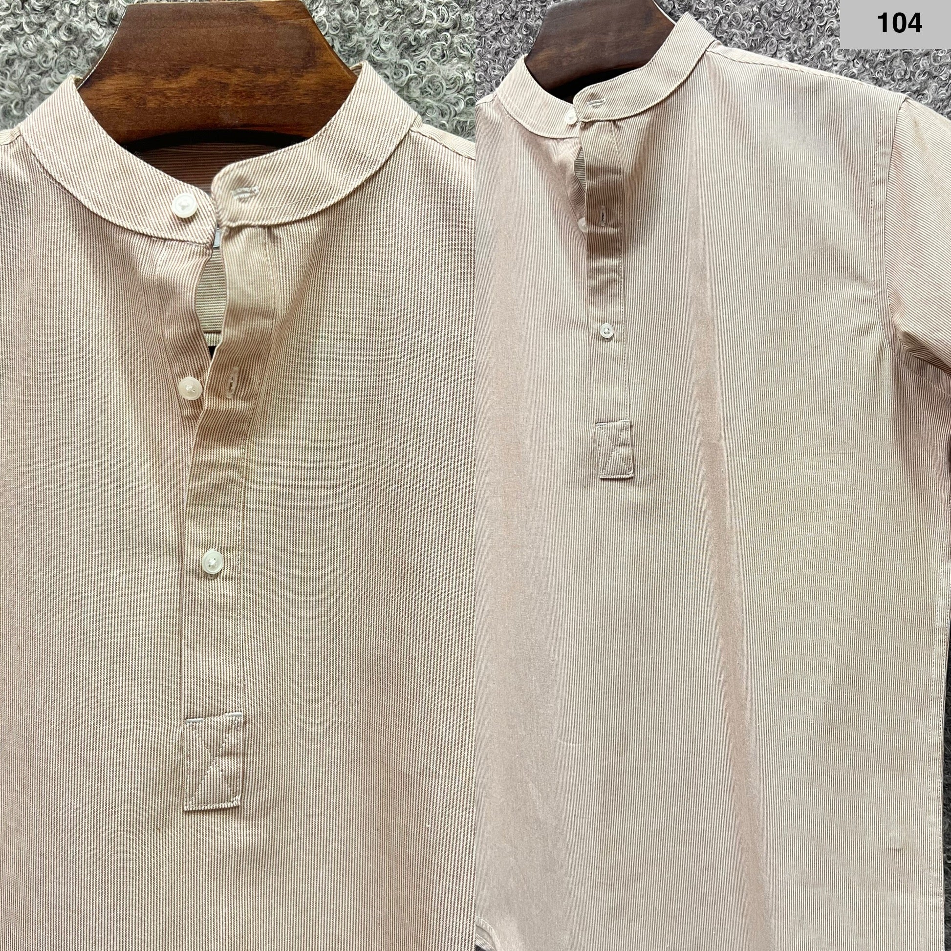 Mandarin Collar Micro-Stripe Box-Pleat Shirt 104