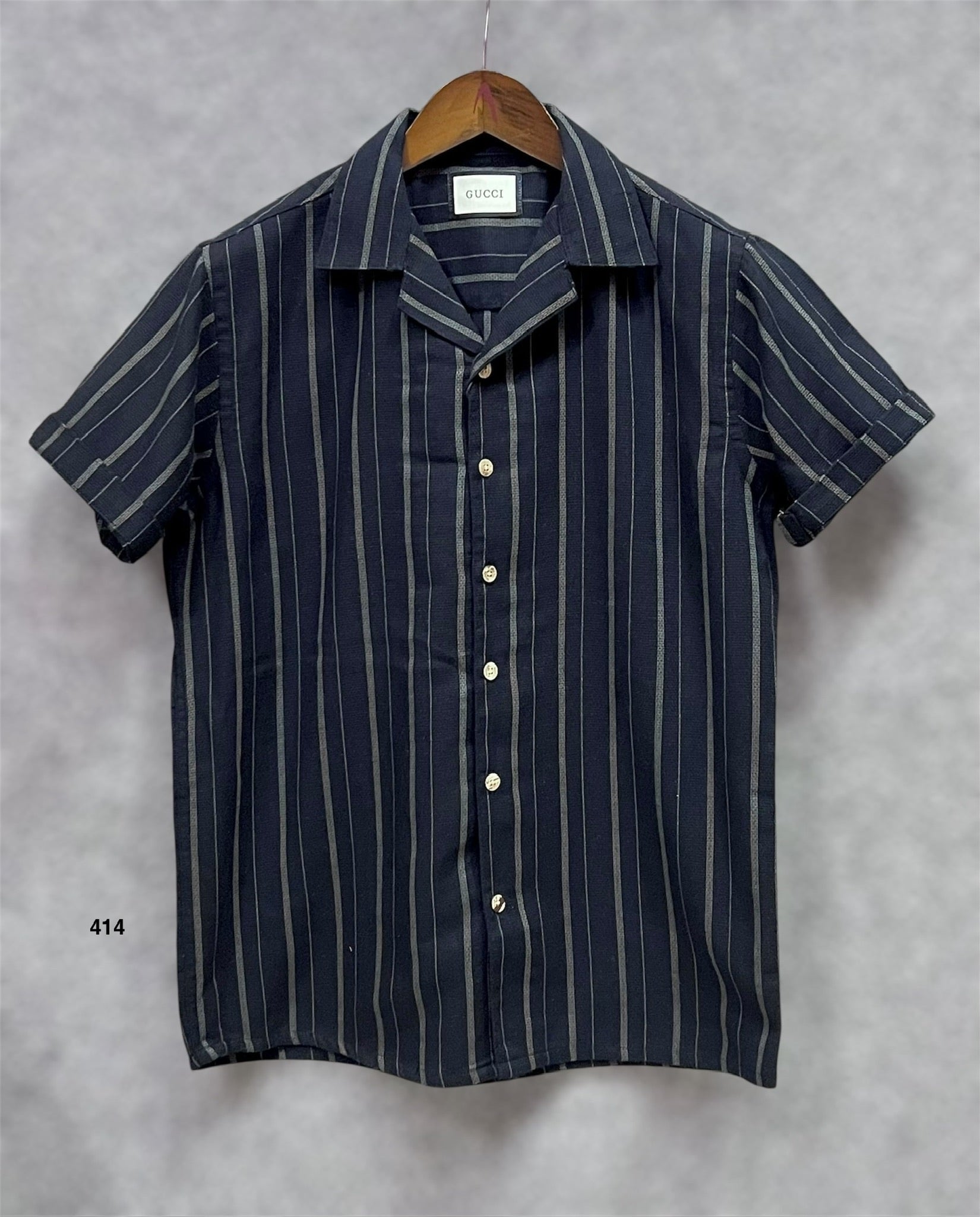 Premium Cuban Collar Bamboo Stripe Shirt GCST 414