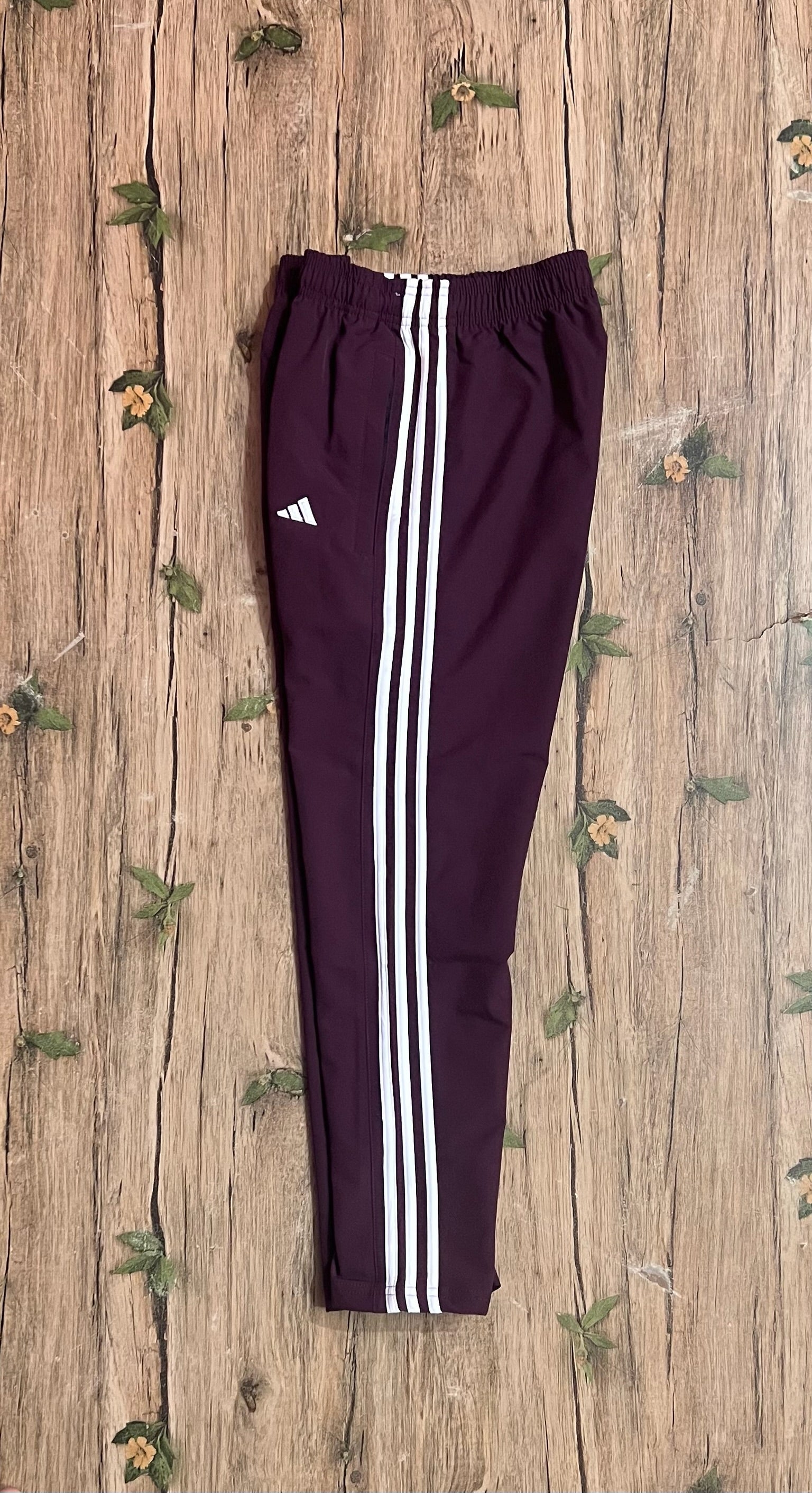 Three Stripe Full Athletic Track Pant Maroon white