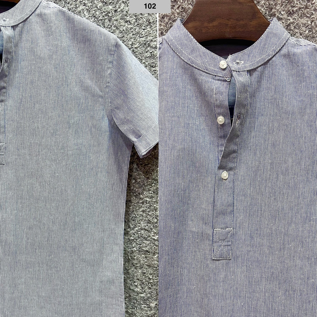 Mandarin Collar Micro-Stripe Box-Pleat Shirt 102