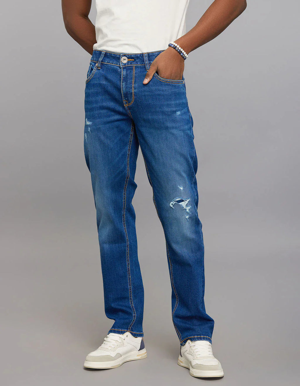 Rookies Mid-Rise Straight Comfort Stretch Jeans - Medium Blue RJ6382 | Denim pant | Shirtology Bangladesh