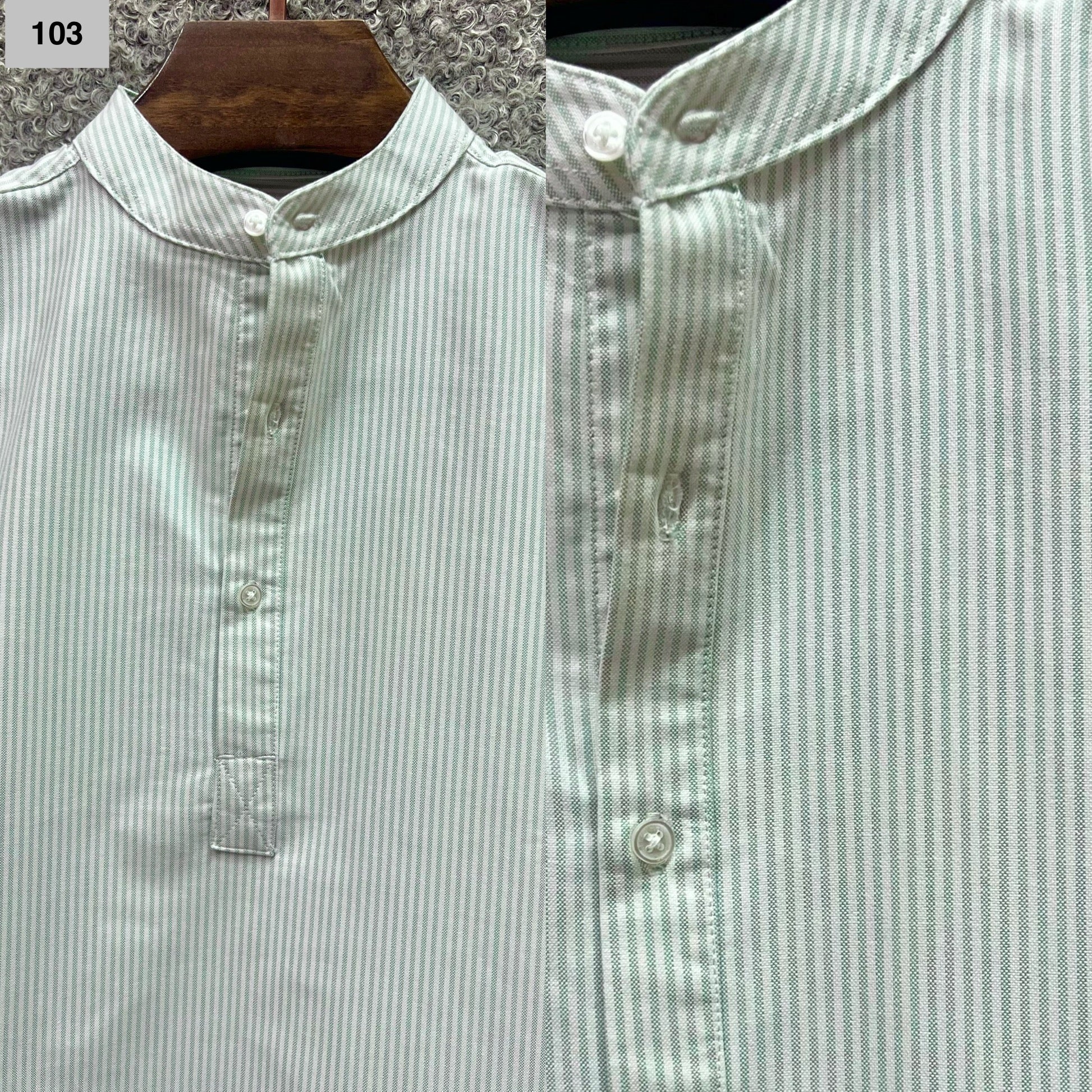 Mandarin Collar Micro-Stripe Box-Pleat Shirt 103