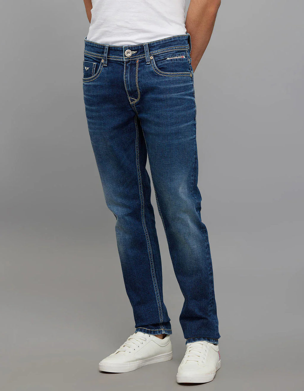 Rookies Mid-Rise Slim Straight Fit Jeans - Medium Blue RJ6389
